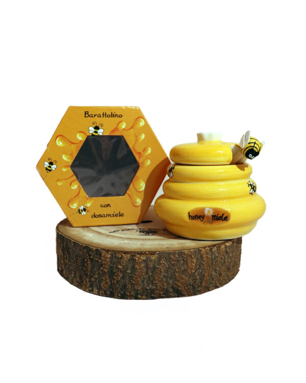 Porta miele in ceramica con cucchiaio in legno e confezione regalo